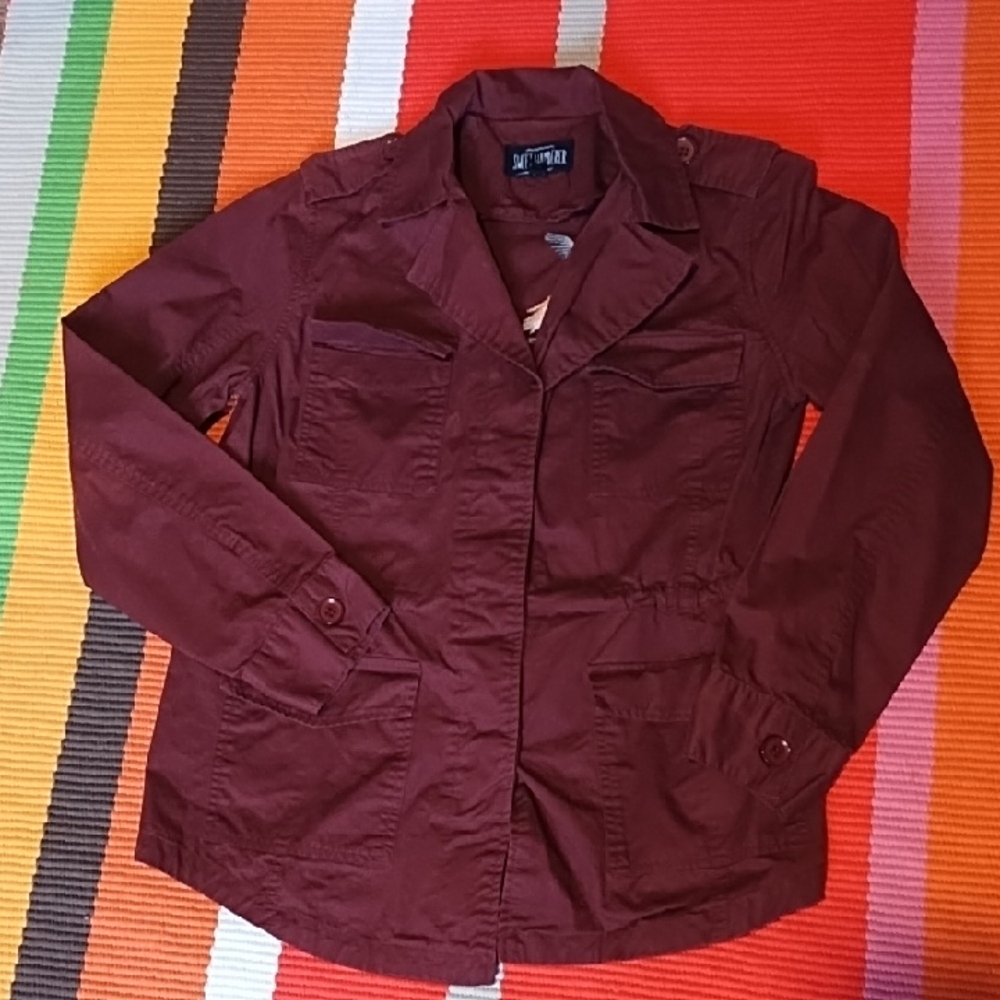 Sweet Wanderer Dark Wine Safari Style Jacket With Crochet Hummingbirds Small VGC